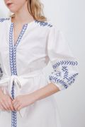 2479 Desenli Keten Elbise - Beyaz resmi
